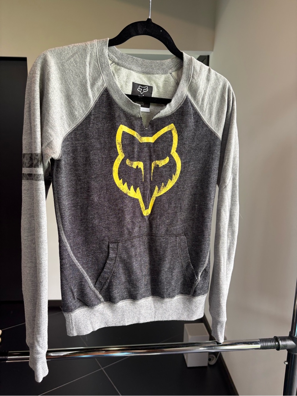 Fox Pullover Sweatshirt in Charcoal, Light Gray & Yellow Logo